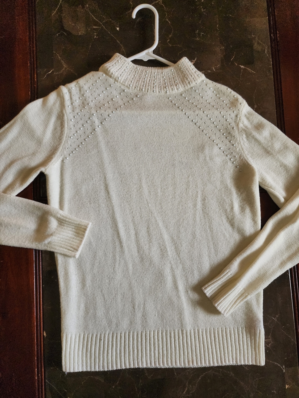 Juicy Couture Cream Mock Neck Sweater with Pearl Studs Medium